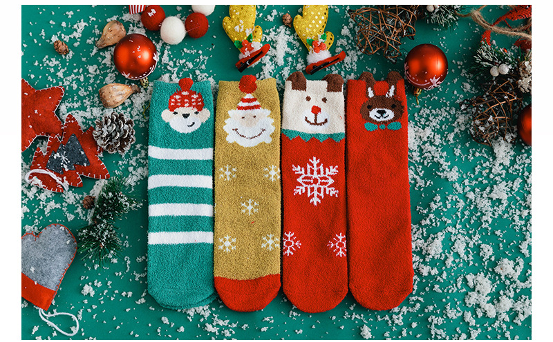 Christmas socks women's tube socks half fleece cute Japanese boxed ladies socks