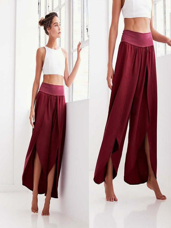 Solid Color Wide Leg Split Bottom Casual Pants