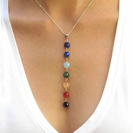 7 Chakra Gem Stone Beads Pendant Necklace Women Yoga Reiki Healing Balancing Maxi Chakra Necklaces Bijoux Femme Jewelry