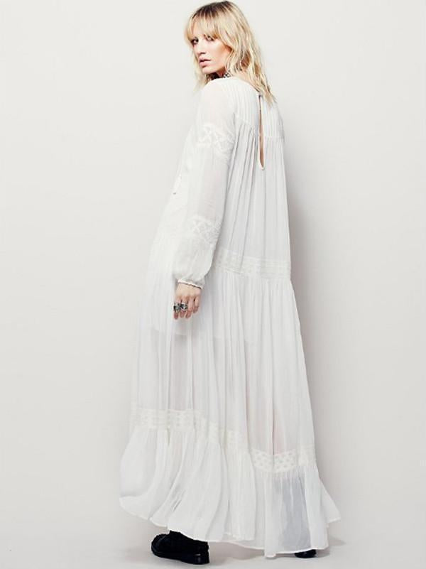 National Bohemia Inwrought Long Sleeve V Neck Beach Long Dress