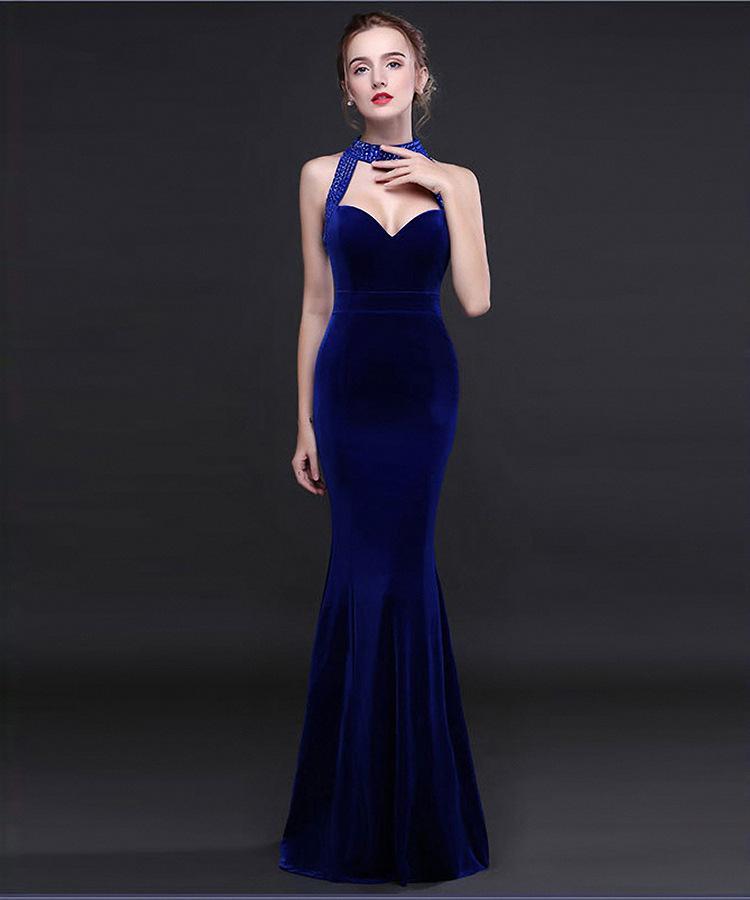 Autumn And Winter New Fishtail Velvet Long Evening Maxi Dress