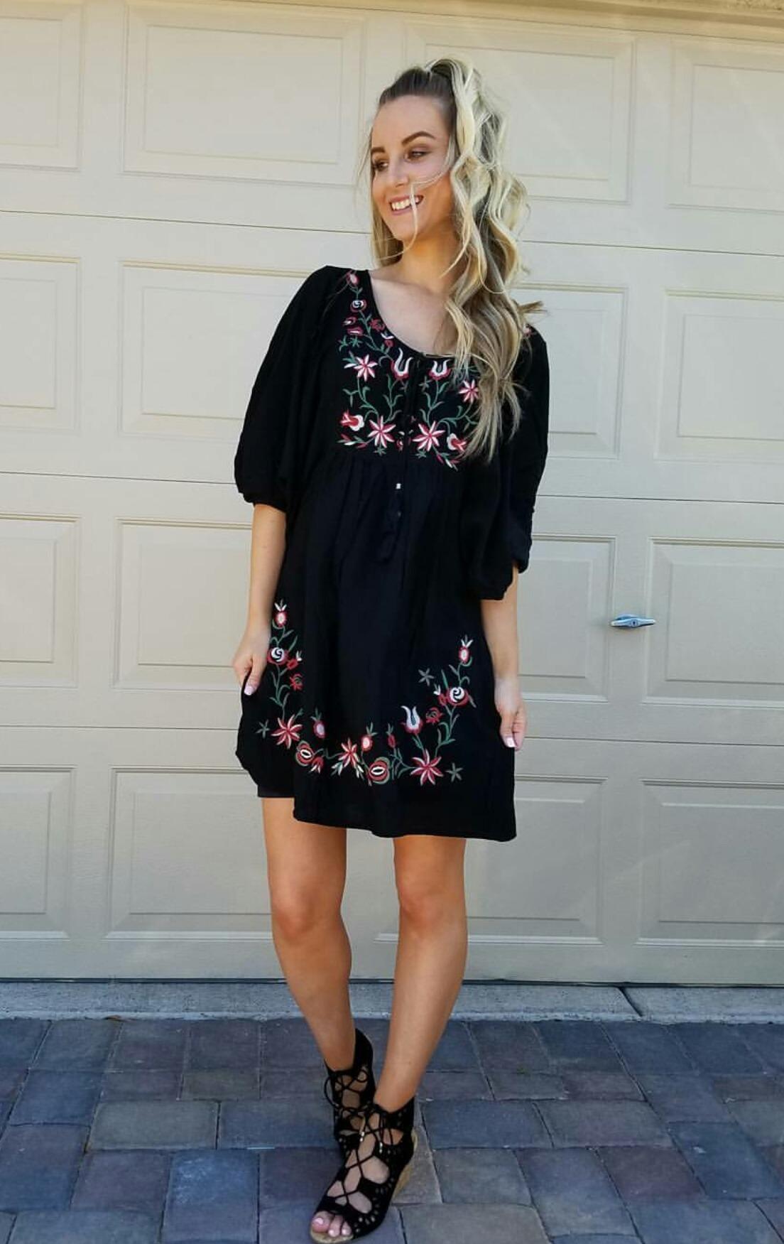 Bohemian Embroidery Floral Mini Dress