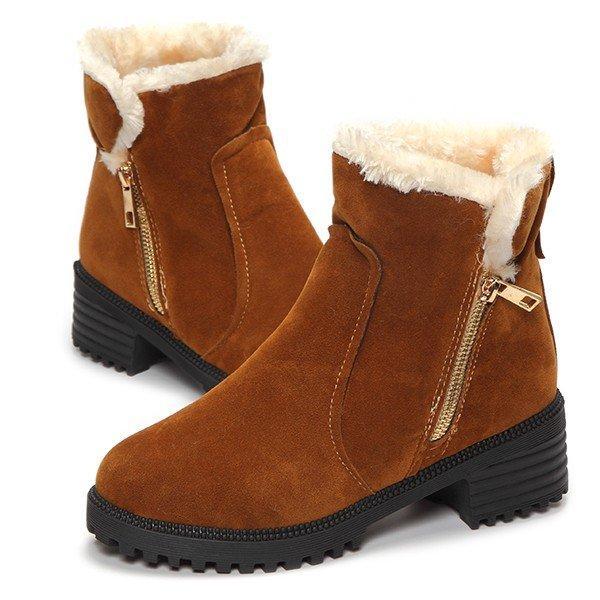 Warm Scrub Short Boots Side Zipper Mid Heel Ankle Shoes