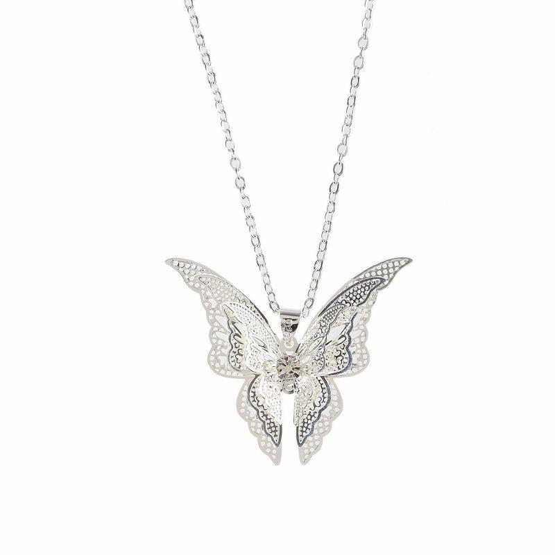 Silver Plated Openwork Butterfly Diamondd Wings Necklace