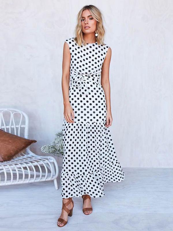 Pretty Dot Round-neck Maxi Dresses