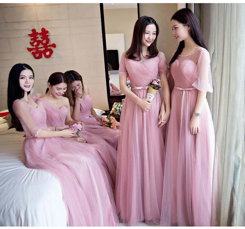 Winter New Bean Paste Color Shoulders Slim Fit Bridesmaid Dress