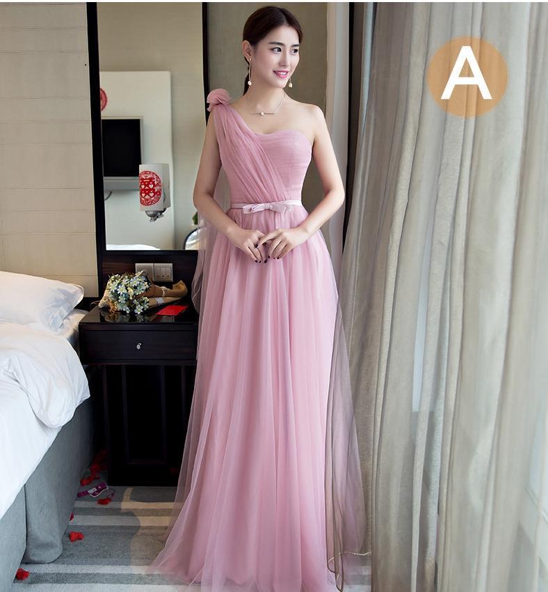 Winter New Bean Paste Color Shoulders Slim Fit Bridesmaid Dress