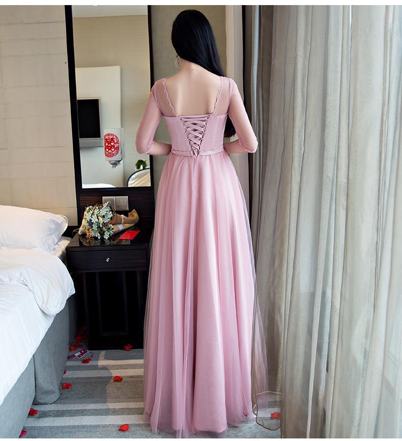 Winter New Bean Paste Color Shoulders Slim Fit Bridesmaid Dress