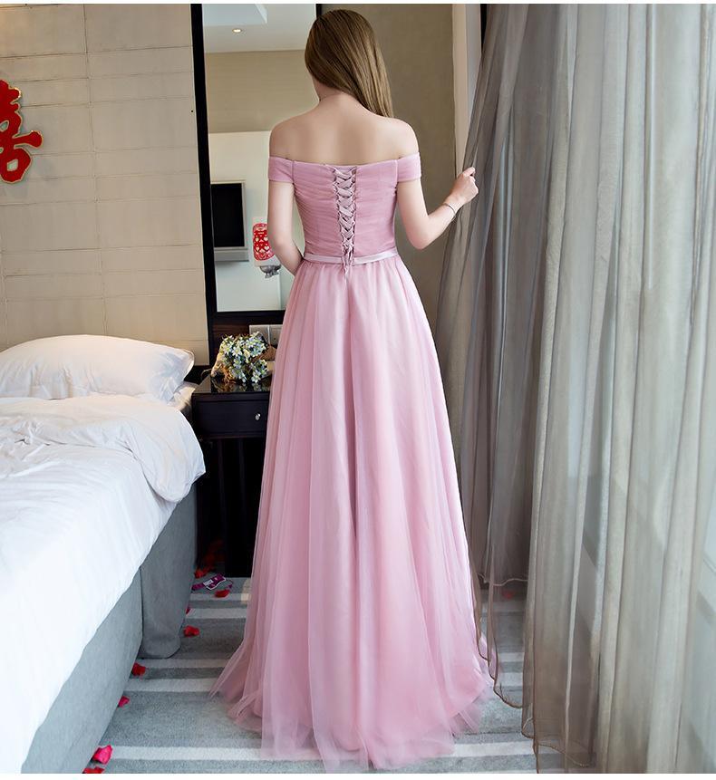 Winter New Bean Paste Color Shoulders Slim Fit Bridesmaid Dress