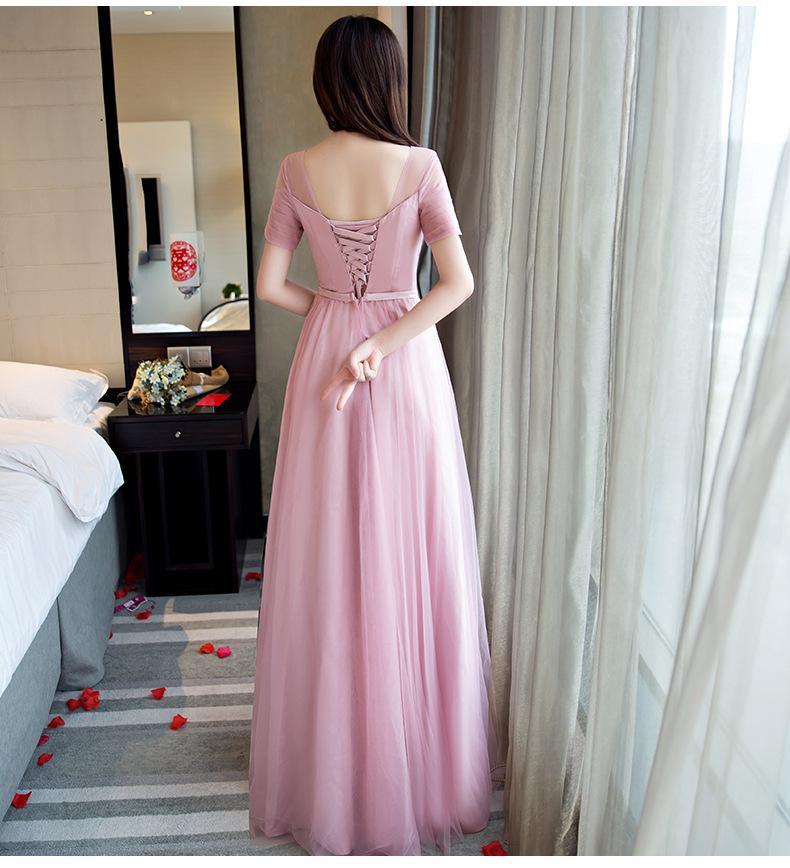 Winter New Bean Paste Color Shoulders Slim Fit Bridesmaid Dress