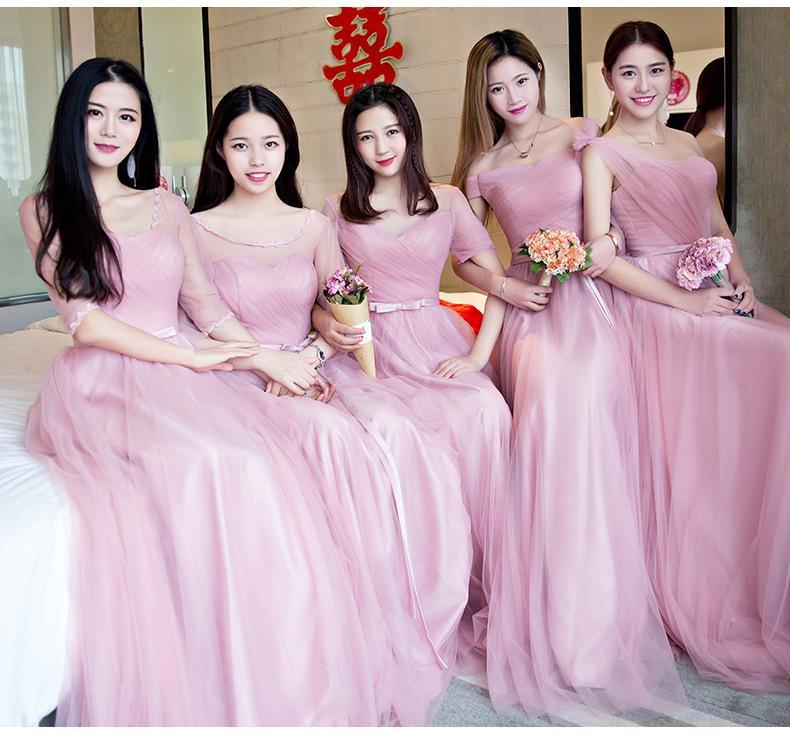 Winter New Bean Paste Color Shoulders Slim Fit Bridesmaid Dress