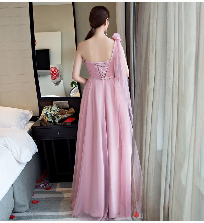 Winter New Bean Paste Color Shoulders Slim Fit Bridesmaid Dress