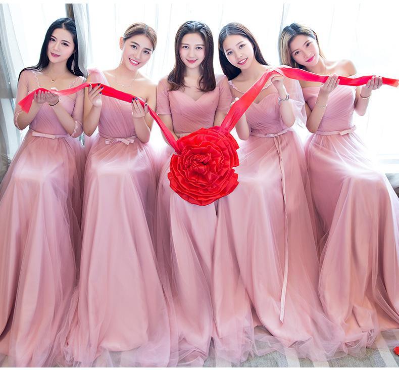 Winter New Bean Paste Color Shoulders Slim Fit Bridesmaid Dress