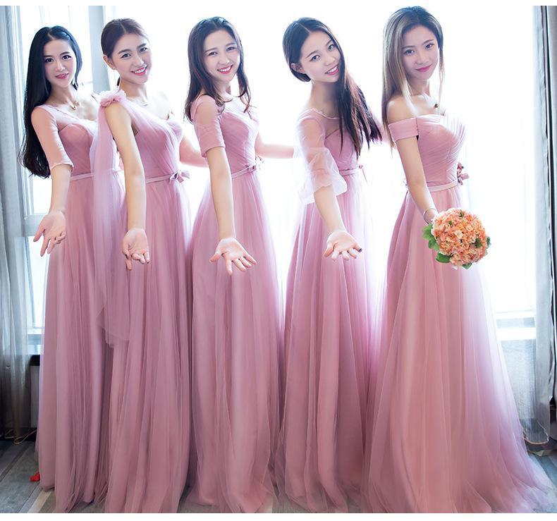 Winter New Bean Paste Color Shoulders Slim Fit Bridesmaid Dress