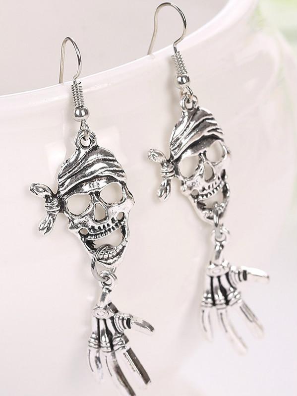 Halloween accessories retro environmental protection zinc alloy SKULL HEAD SILVER PLATED EARRINGS