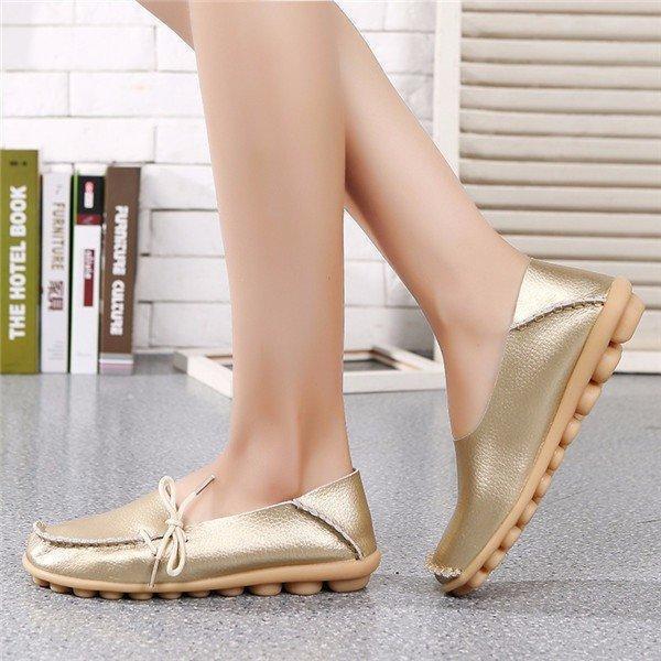 Big Size Shine Lace Up Flat Soft Pure Color Leather Shoes