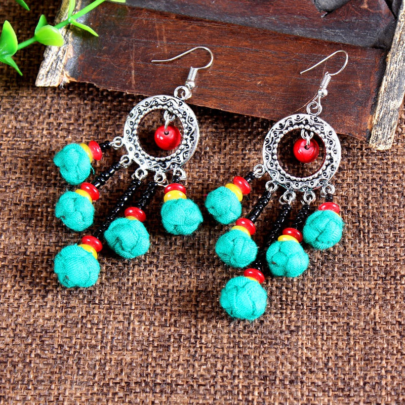 Ethnic Style Cloth Jewelry Cloth Earrings Multicolor