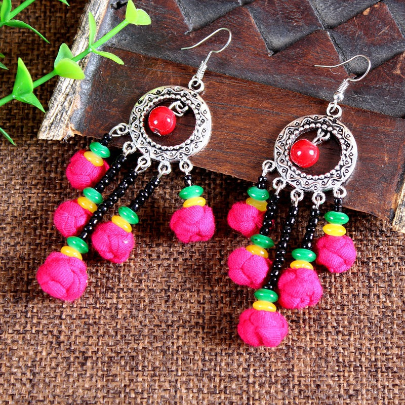 Ethnic Style Cloth Jewelry Cloth Earrings Multicolor