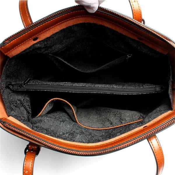 Women Oil Leather Tote Handbags Casual Front Pockets Crossbody Bags Shoulder Bags