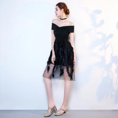 Ladies Temperament One-Shoulder Strapless Off-Shoulder Black Slim Dress