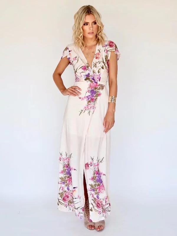 Deep V-neck Floral Split-side Maxi Dress