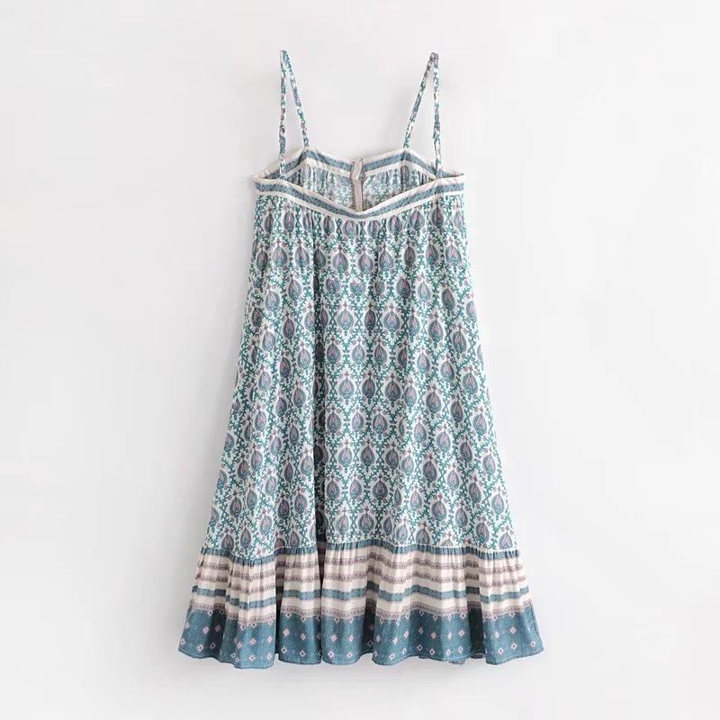 Strap A-shaped Skirt Printed Cotton Dress