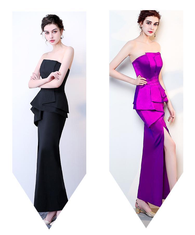 Long Black Tube Top Satin Dress