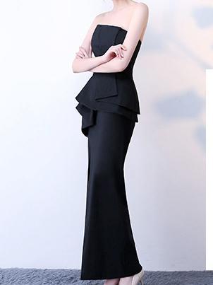 Long Black Tube Top Satin Dress