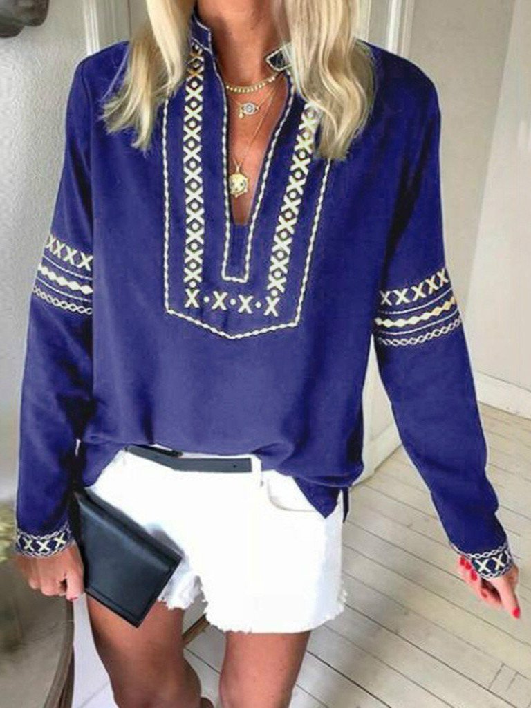 ladies tops and blouses  Vintage Women's Loose Long Sleeve National Style Print Tops Blouse