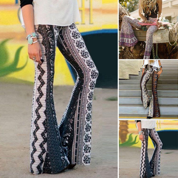 Floral Boho Hippie Casual Loose Wide Leg Flared Pants