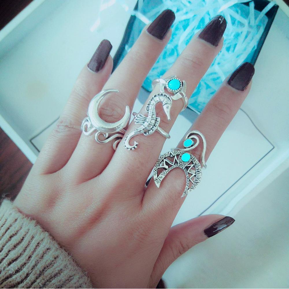 Vintage Sea Horse 6Pcs Turquoise Rings Sets