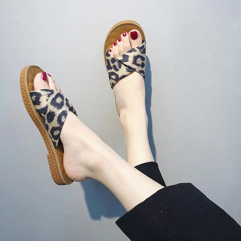 Women Summer Leopard Flat Slippers