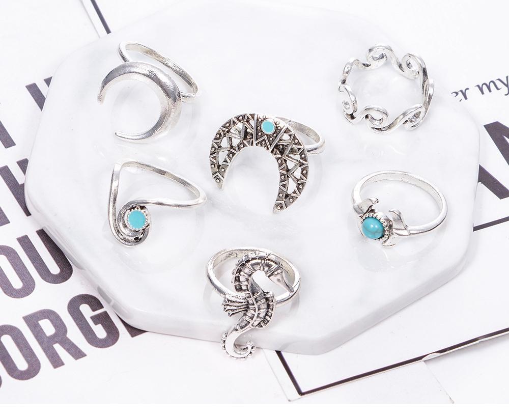 Vintage Sea Horse 6Pcs Turquoise Rings Sets