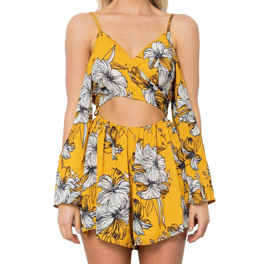 Sexy Printed Spaghetti Strap High Waist Chiffon Rompers