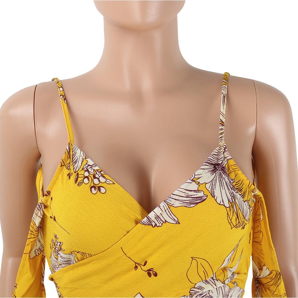 Sexy Printed Spaghetti Strap High Waist Chiffon Rompers