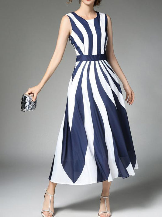 Stripe Elegant Sleeveless Casual Dress