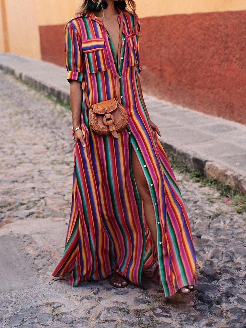 2018 New Stripe Loose Maxi Long Dress