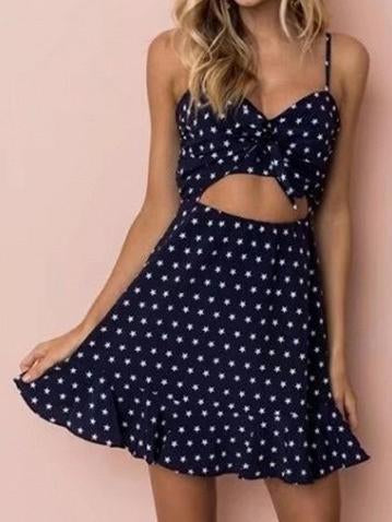 Polka Dot Spaghetti Strap Backless Mini Dress
