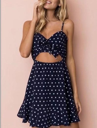 Polka Dot Spaghetti Strap Backless Mini Dress