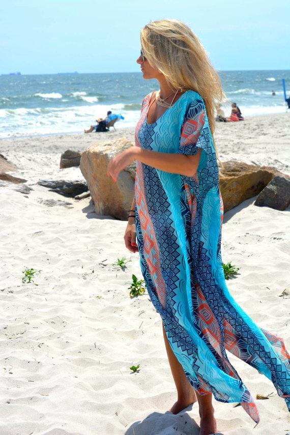 2018 New Chiffon Print Short Sleeve Plus Size Beach Maxi Dress