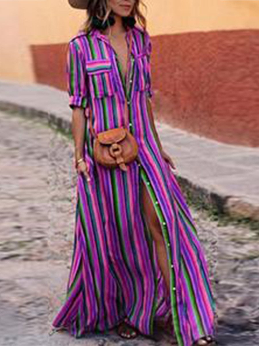 2018 New Stripe Loose Maxi Long Dress