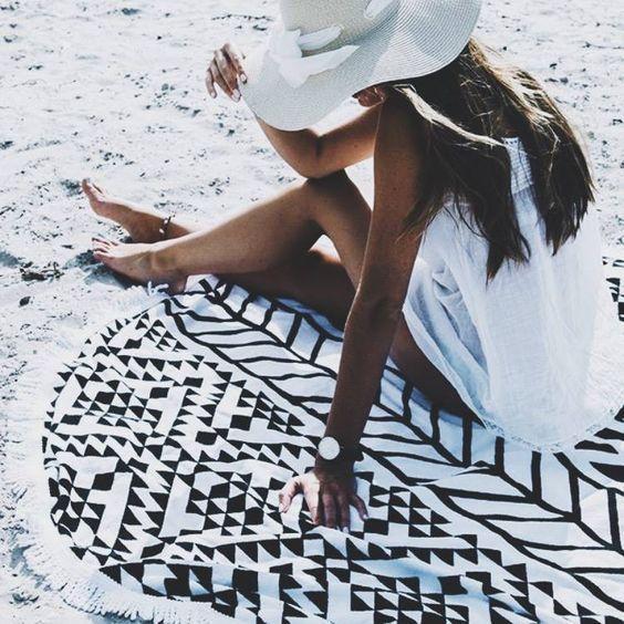 Hot Sale Geometric stitching printing fringed beach towel dual sun protection bath towel Mat