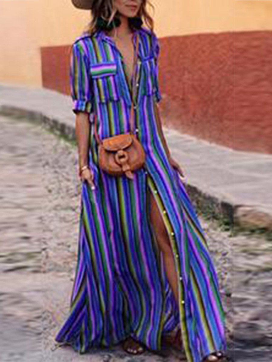 2018 New Stripe Loose Maxi Long Dress