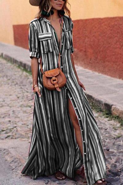 2018 New Stripe Loose Maxi Long Dress