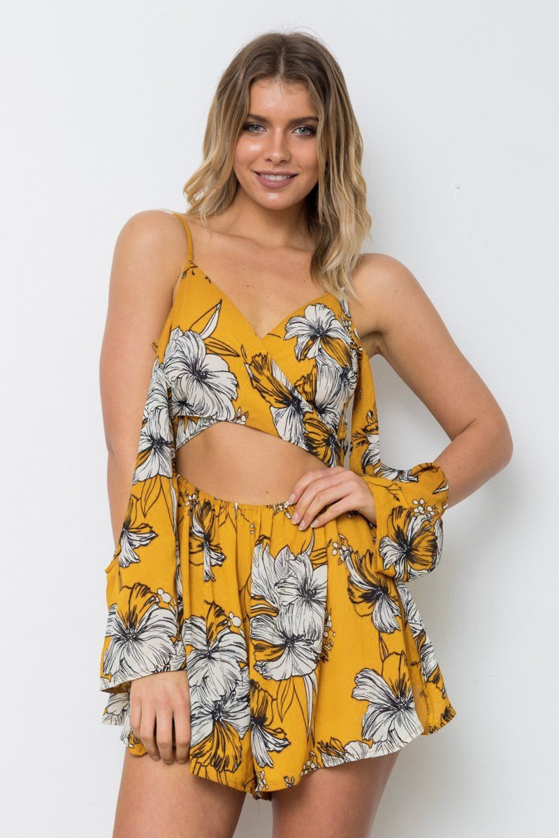 Sexy Printed Spaghetti Strap High Waist Chiffon Rompers