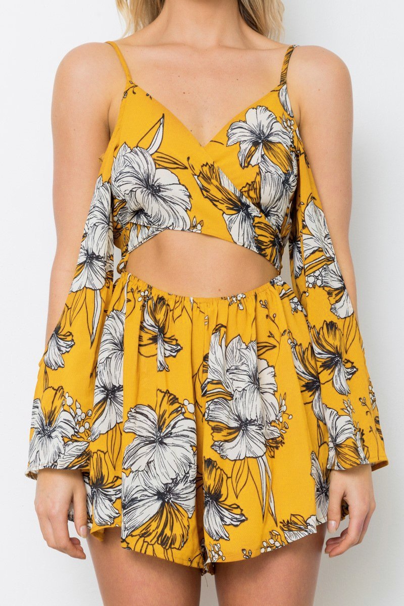 Sexy Printed Spaghetti Strap High Waist Chiffon Rompers