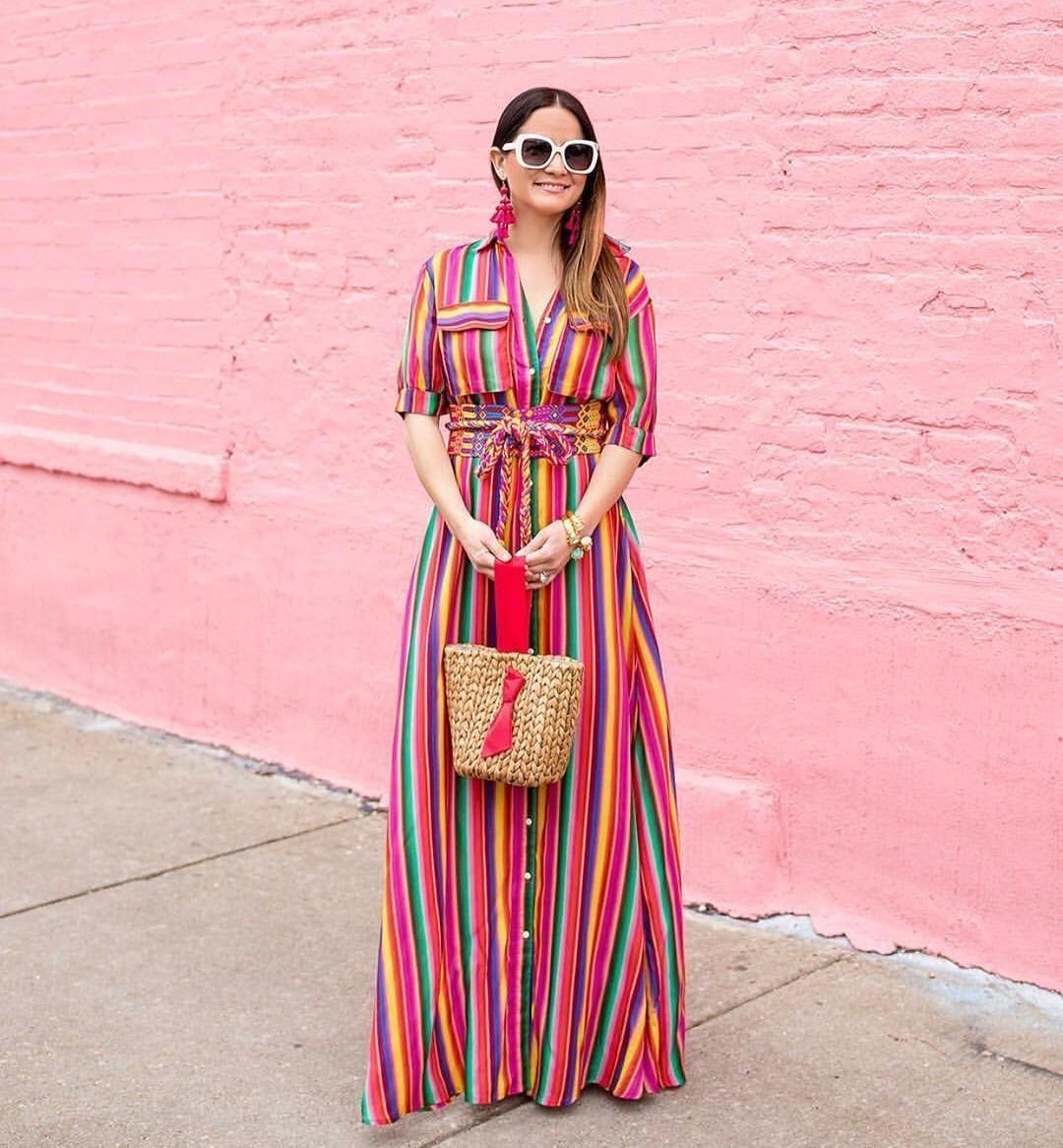 2018 New Stripe Loose Maxi Long Dress