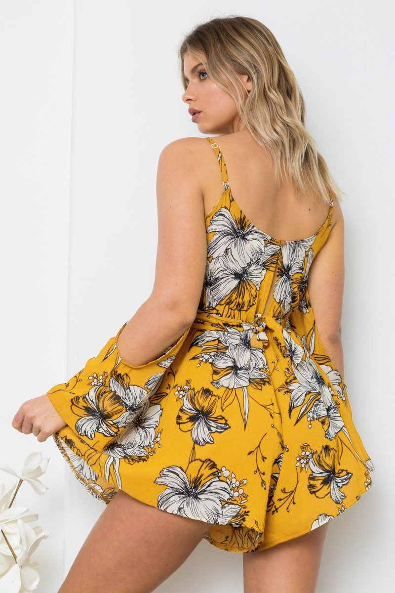 Sexy Printed Spaghetti Strap High Waist Chiffon Rompers