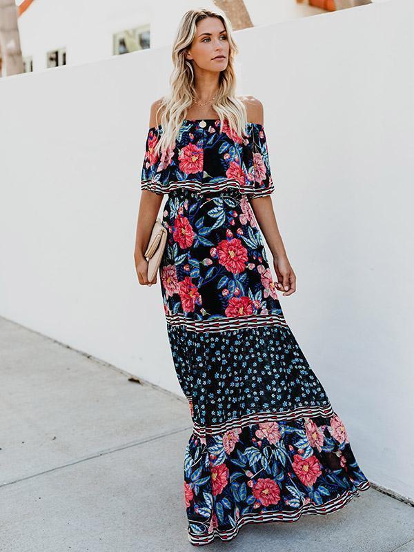 Floral Off Shoulder Beach Maxi Dress