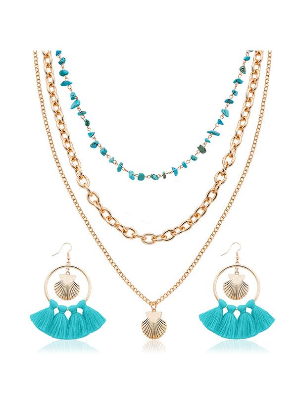 Boho Shell Tassel Earring And Necklace Accessories